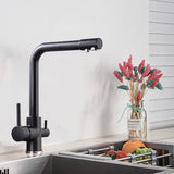 Keukenkraan met Filterfunctie – Enkel Handvat | Chroom/Zwart | Warm & Koud Water | Dekgemonteerd