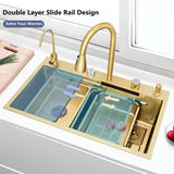 Gouden 304 RVS Keuken Waterfall Wasbak, Grote Enkelbak, Midden- en Onderbak, Versterkt