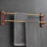 Dubbele Handdoekstang | 50–60 cm | Zwart of Goud/Walnoot | Geborsteld Alufer