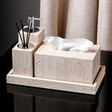Travertine Élégance Badkamer Set – Luxe Beige Marmeren