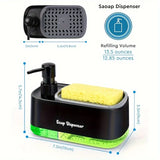 3-in-1 Zeepdispenser Set met Sponshouder | Voor Keukenspoelbak