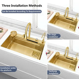 Gouden 304 RVS Keuken Waterfall Wasbak, Grote Enkelbak, Midden- en Onderbak, Versterkt