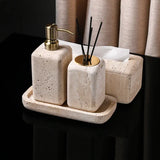 Travertine Élégance Badkamer Set – Luxe Beige Marmeren