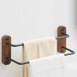 Dubbele Handdoekstang | 50–60 cm | Zwart of Goud/Walnoot | Geborsteld Alufer