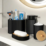 NoirLuxe Badkamer Set – Moderne Zwarte Badkamer Accessoireset met Zeeppomp & Tandenborstelhouder