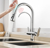 Touch Sensor Wastafelkraan – Uittrekbaar | Chroom | Dubbele Handgreep | Koud & Warm Water