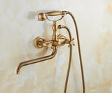 ZGRK Luxe Retro Douchekraan Set – Messing Wandmodel met Handdouche & Verlengde Uitloop