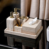 Travertine Élégance Badkamer Set – Luxe Beige Marmeren