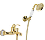 Royélisse Luxe Badkraan – Goudkleurige Messing Kraan met Kristalaccenten & Retro Handdouche