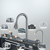 Luxe roestvrijstalen spoelbak met digitale kraan – 75 x 45 cm | Gun Grey | Opbouw | Watervalafvoer & zeepdispenser