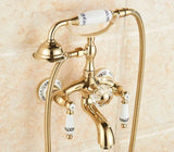 Royélisse Luxe Badkraan – Goudkleurige Messing Kraan met Kristalaccenten & Retro Handdouche