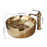 Luxe Handgeschilderde Keramische Wastafel met Gouden Kraan – Rond