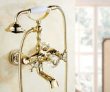 Royélisse Luxe Badkraan – Goudkleurige Messing Kraan met Kristalaccenten & Retro Handdouche