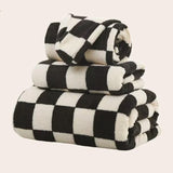 Zwart-Wit Geblokte Handdoekenset | 100% polyester