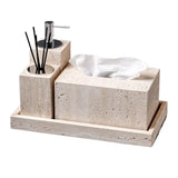 Travertine Élégance Badkamer Set – Luxe Beige Marmeren