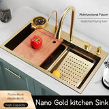 Gouden 304 RVS Keuken Waterfall Wasbak, Grote Enkelbak, Midden- en Onderbak, Versterkt