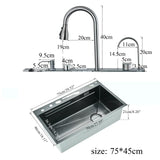 Luxe roestvrijstalen spoelbak met digitale kraan – 75 x 45 cm | Gun Grey | Opbouw | Watervalafvoer & zeepdispenser