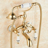Royélisse Luxe Badkraan – Goudkleurige Messing Kraan met Kristalaccenten & Retro Handdouche