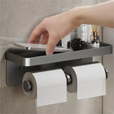 SmartHold Luxe – Aluminium Toiletrolhouder met Telefoonplankje